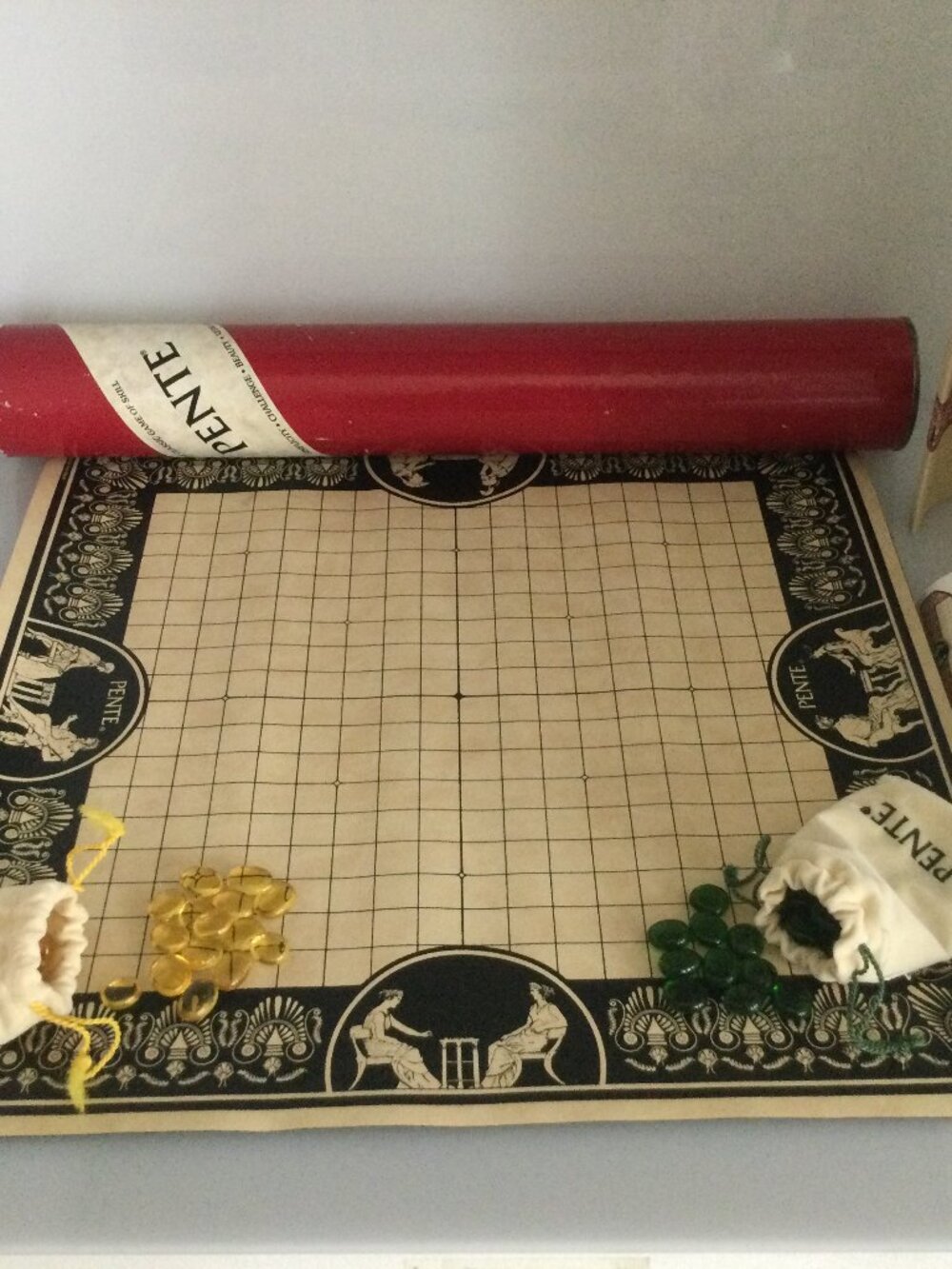 Vintage Pente Red Tube Board Game Glass Stones 2 Instructions Strategy Game